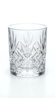 Crystal cut glass tumbler with diamond pattern isolated on white background for luxury drinkware and elegant dining presentations.