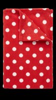 Red fleece blanket with white polka dots, isolated on transparent background. Perfect for sublimation, print-on-demand products, t-shirt designs, and home decor clipart applications.