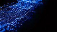 Abstract blue digital wave with glowing particles and dots on black background for technology, data visualization, and futuristic design projects.