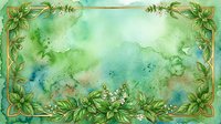 Young woman with light skin tone, wearing botanical-themed clothing, surrounded by lush green foliage and watercolor florals in soft turquoise and sage tones, ideal for nature-inspired designs and eco-friendly branding projects.