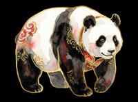 Giant panda with ornate Asian-inspired decorative patterns in black, white, and gold. Isolated on transparent background, ready for t-shirts, stickers, clipart, sublimation, and print-on-demand designs.