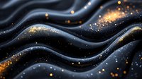 Abstract flowing waves with golden glitter particles on dark background creating luxurious cosmic energy pattern for premium design projects.