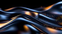 Abstract flowing waves with golden particles and light effects on dark background for modern digital design and technology concepts.