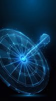 Digital compass with glowing blue wireframe design and geometric network connections on dark background for technology and navigation concepts.