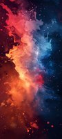 Abstract cosmic background with vibrant red and blue watercolor splash effect, creating dynamic contrast between warm and cool tones against dark space atmosphere.