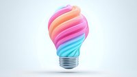 Colorful spiral light bulb in pastel pink, orange, and turquoise gradient design on light background, isolated creative concept for innovation and bright ideas.