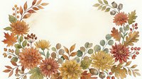 Watercolor autumn floral wreath with chrysanthemums, berries, and fall leaves in warm orange, red, and gold tones on a light background.