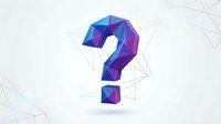 Low poly question mark symbol with geometric triangular facets in blue and purple gradient colors on light background with wireframe elements.