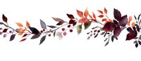 Watercolor floral border with autumn leaves and berries in burgundy, coral, and gray tones on white background, seamless pattern for seasonal design projects.