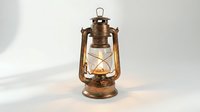 Vintage copper oil lantern with glowing warm light isolated on white background, suitable for home decor, camping, and nostalgic design projects.