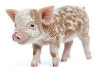 Spotted piglet with pink nose and white fur isolated on white background, ready for design use in farm animal themes and agricultural concepts.