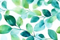 Watercolor eucalyptus leaves pattern in green and teal tones on white background, creating fresh botanical design for stationery and home decor.