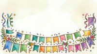 Colorful bunting garland with decorative ribbons, stars, and floral elements on white background, isolated and ready for party invitations, greeting cards, and festive design projects.