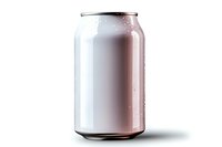 Blank white aluminum beverage can with water drops isolated on white background, mockup for branding and product design presentation.