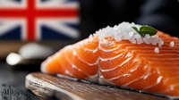 Fresh salmon fillet with coarse sea salt and herbs on wooden cutting board, raw fish preparation for gourmet cooking and healthy cuisine.