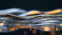 Macro shot of water surface with golden light reflections and ripples creating abstract wave patterns against dark background.