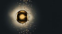 Golden sphere with floating geometric cubes in dark space for luxury branding, technology concepts, and modern digital art compositions.