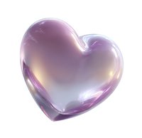 Translucent glass heart shape with soft purple and pink gradient effects on white background, isolated design element for romantic and love concepts.