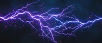 Electric lightning bolt strike with glowing purple and blue plasma sparks on dark background, dynamic energy discharge effect for gaming or sci-fi design.