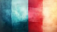 Abstract watercolor background featuring vertical color blocks in teal blue, crimson red, and warm peach tones with textured grunge overlay and gradient effects.