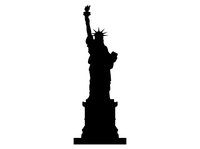 Silhouette of iconic liberty monument with raised torch arm isolated on white background, suitable for graphic design, web use, educational materials, and print applications.