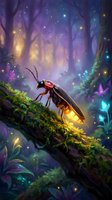 Glowing firefly in enchanted forest with magical lights and mystical atmosphere for fantasy artwork and digital illustration projects.
