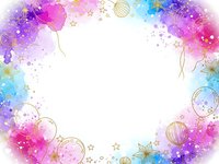 Colorful watercolor frame with purple pink blue splashes and gold decorative elements on white background for greeting cards and invitations.