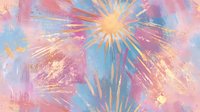 Vibrant abstract sun burst pattern in pastel pink and blue with gold accents creates dreamy celestial atmosphere for wall art, textiles and creative backgrounds.
