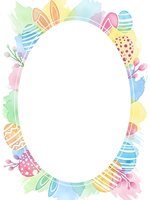 Watercolor Easter frame with colorful eggs, bunny ears and spring elements on white background for holiday cards, invitations and seasonal designs.