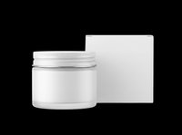 Cosmetic cream jar with aluminum lid and white box packaging, isolated on transparent background, ready for branding mockups, print on demand, and product design use.