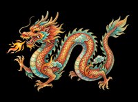 Colorful Asian dragon with ornate scales, flowing mane, and fierce expression isolated on transparent background. Ready for t-shirt design, clipart, stickers, sublimation, and print-on-demand projects.