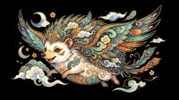 Cute hedgehog with ornate feathered wings and decorative swirls, isolated on transparent background. Ready for t-shirt design, clipart, stickers, sublimation, and print-on-demand products.