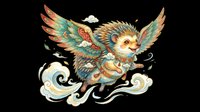 Flying hedgehog with ornate wings in traditional Asian art style, isolated on transparent background. Great for stickers, t-shirt design, print on demand, and clipart.