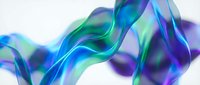 Flowing iridescent wave with blue, green, and purple hues on a white background, perfect for modern digital art and design projects.