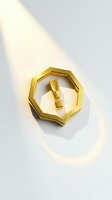 Golden exclamation mark inside octagonal frame on white surface with dramatic lighting and shadows for attention-grabbing design concepts.
