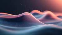Ethereal abstract waves in coral pink and turquoise blue colors flow smoothly against dark background with glowing particles, creating dreamy atmospheric landscape.