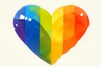 Rainbow colored heart shape in watercolor style with vibrant spectrum from blue to red on light background, pride symbol with soft artistic texture and gradient effect.