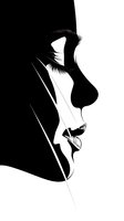 Minimalist black and white profile silhouette showing feminine features with detailed eyelashes and lips, isolated on white background for graphic design projects.