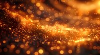 Abstract golden bokeh lights on dark background with glowing particles and sparkles creating magical atmosphere for festive design and holiday cards.