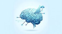 Digital brain with circuit patterns and data visualization elements representing artificial intelligence and machine learning technology concepts.
