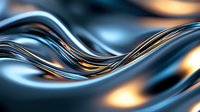 Abstract metallic waves with flowing liquid chrome surface and golden light reflections creating dynamic motion for modern digital backgrounds.