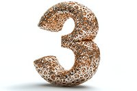 Ornate copper number three with intricate floral pattern and swirls on white background, isolated metallic digit for creative design and typography.
