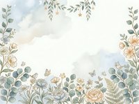 Watercolor floral frame with hanging greenery, roses, and butterflies on white background. Ideal for invitations, greeting cards, and wedding designs.