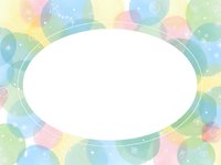 Colorful pastel bubble frame with white oval space for text or design elements, soft rainbow gradient background with decorative patterns.