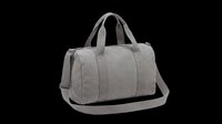 Gray canvas duffle bag with shoulder strap, isolated on transparent background. Ready for t-shirt design, stickers, clipart, print on demand, and sublimation projects.