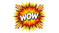Comic book explosion burst with WOW text in retro pop art style. Bright orange and yellow starburst design isolated on transparent background for graphic projects.