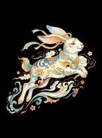 Decorative rabbit with ornate swirling patterns and flowing ribbons in warm tones, isolated on transparent background. Ready for t-shirts, stickers, sublimation and print-on-demand designs.