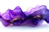 Abstract flowing purple wave with golden light trail and sparkles on dark cosmic background, creating magical ethereal atmosphere for luxury design projects.