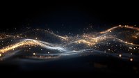Glowing golden light waves with sparkling particles flow against dark background creating magical atmosphere for luxury design projects.