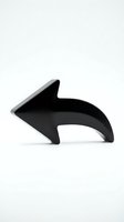 Black curved arrow pointing left isolated on white background for navigation, direction, and user interface design elements.